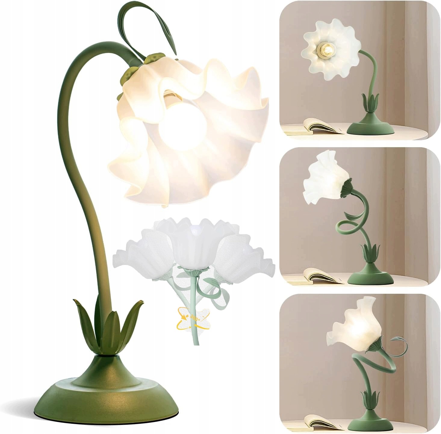 Noční Lampa Stolní Lampa Retro Flower Do Ložnice Se 3 Teplotami Barev