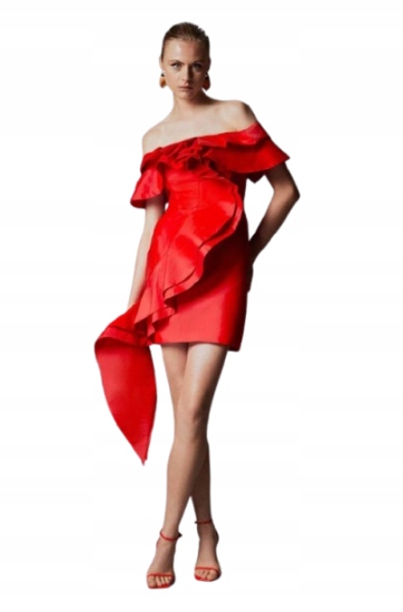 Karen Millen Červená Šaty S Mini Volánem Pro Nízké 38 B1D