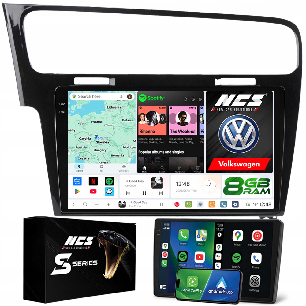 Rádio Navigace Ncs DS10 Volkswagen Golf VII 2012-2020 Android 8GB Lte 10″