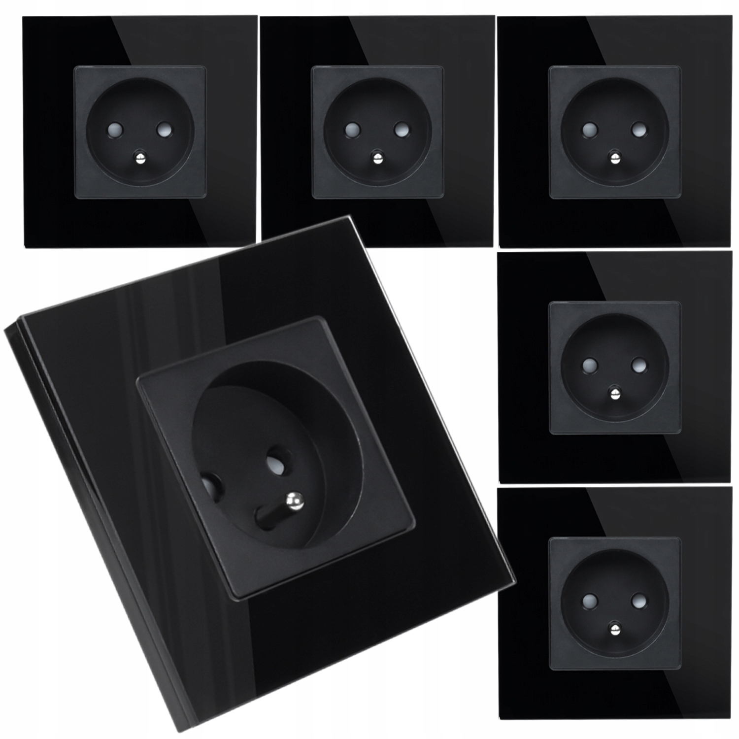 6x Skleněná Jednotlivá Elektrická Zásuvka Kontakt S Uzemněním Černá
