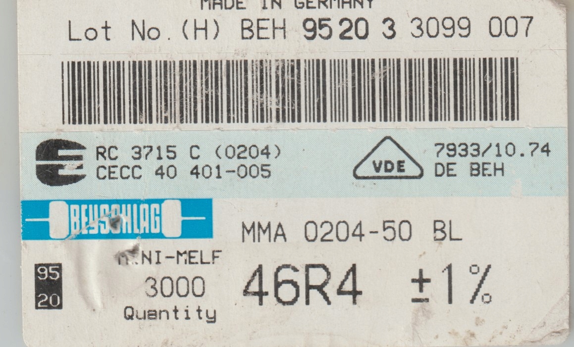 [100szt] 46R4 1% 50ppm rezystor Smd minimelf MMA0204 Beyschlag low noise
