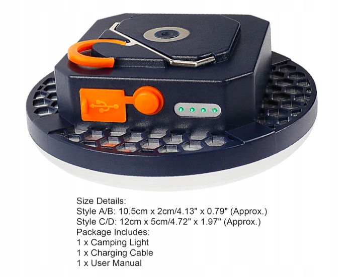 Lampka do namiotu Port USB, bardzo jasna lampa robocza LED do ogrodu Kolor czarny