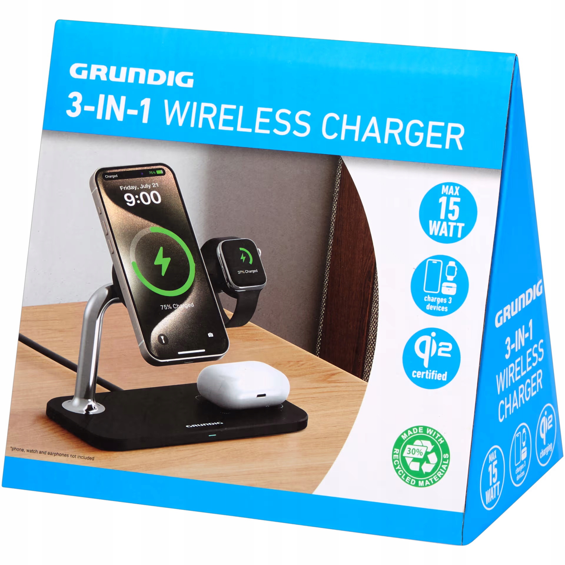 Bezprzewodowa ładowarka 3 w 1 Grundig 15 W indukcyjna Qi2