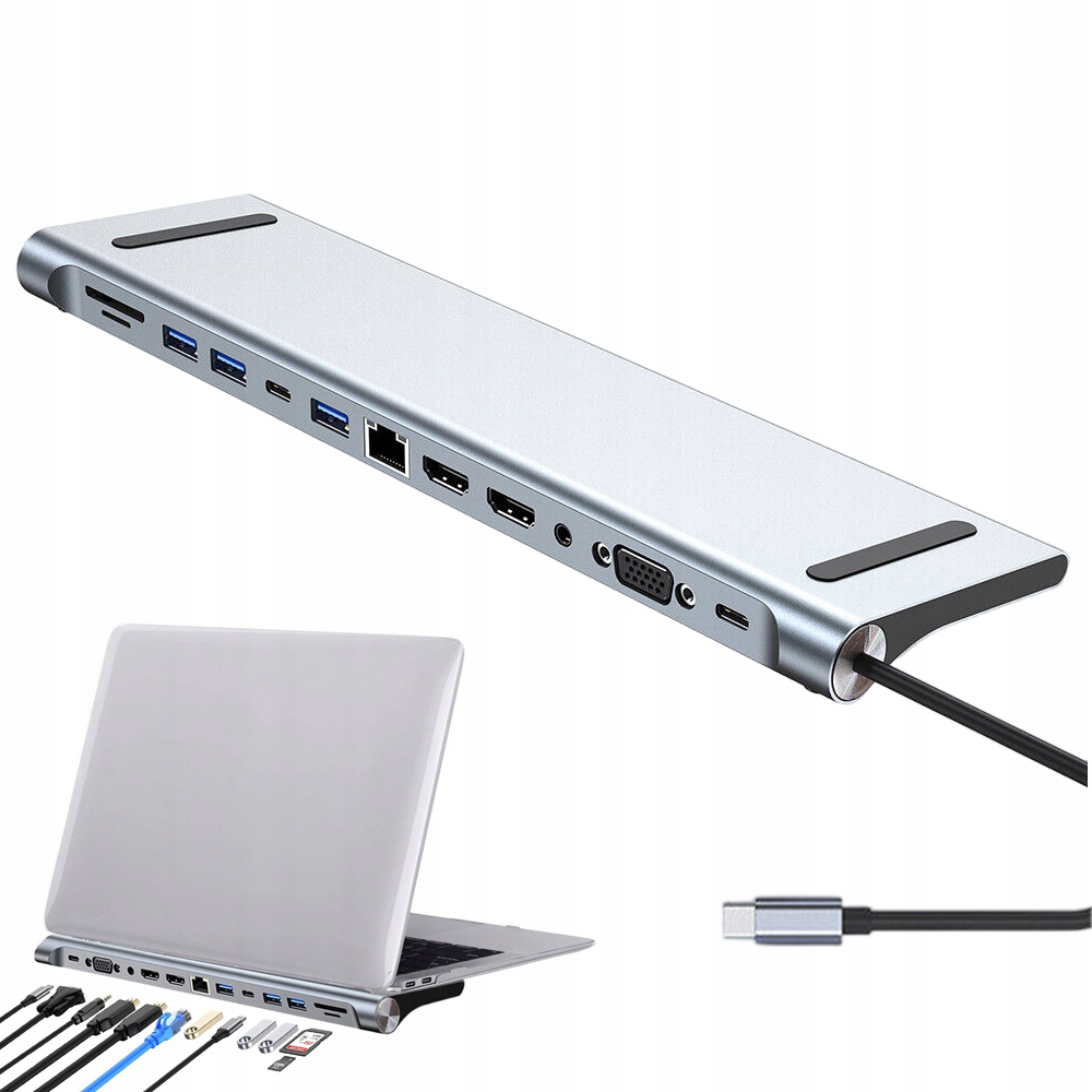 Stacja Dokująca Hub Usb-c 12W1 2x Hdmi 4K Vga Sd Tf RJ45 Do Laptopa