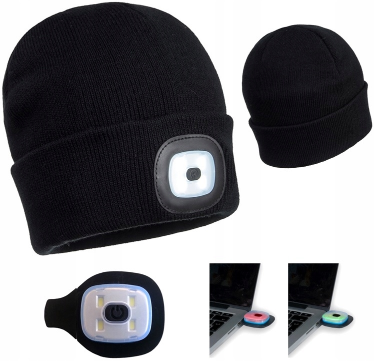 CZAPKA z LATARKĄ LED 150 lumenów ładowanie USB