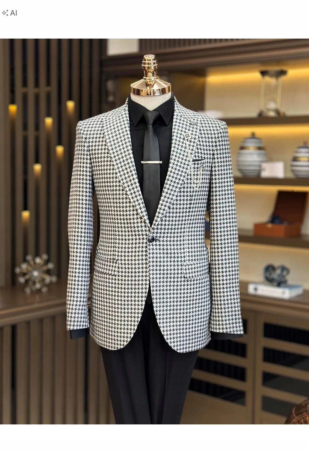 Elegantní Pánské Sako Prošívané Retro Kostkované Sako 50 5IA
