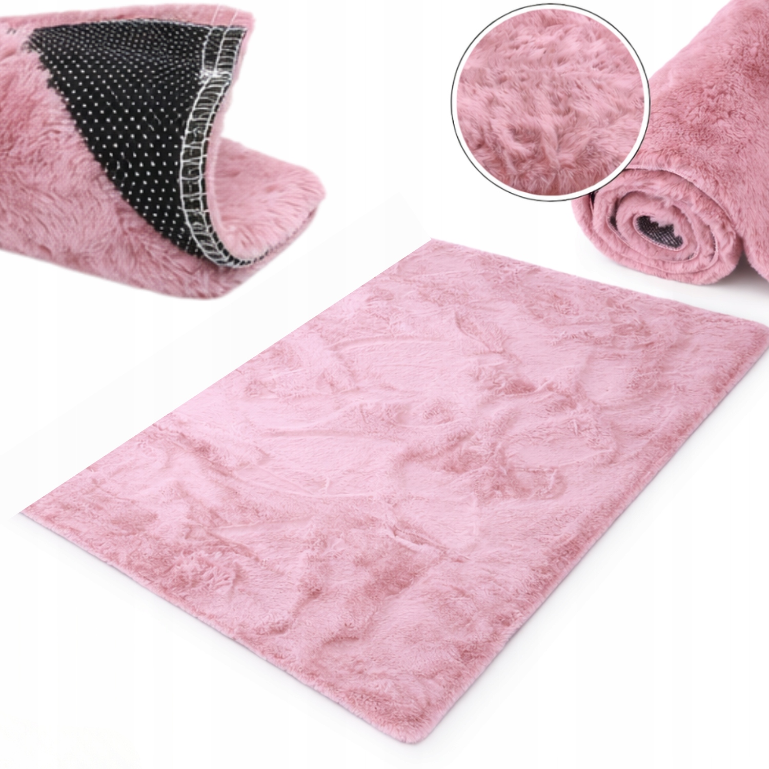 Miękki Dywan Antypoślizgowy sztuczne futro 120x160cm Pudrowy Róż