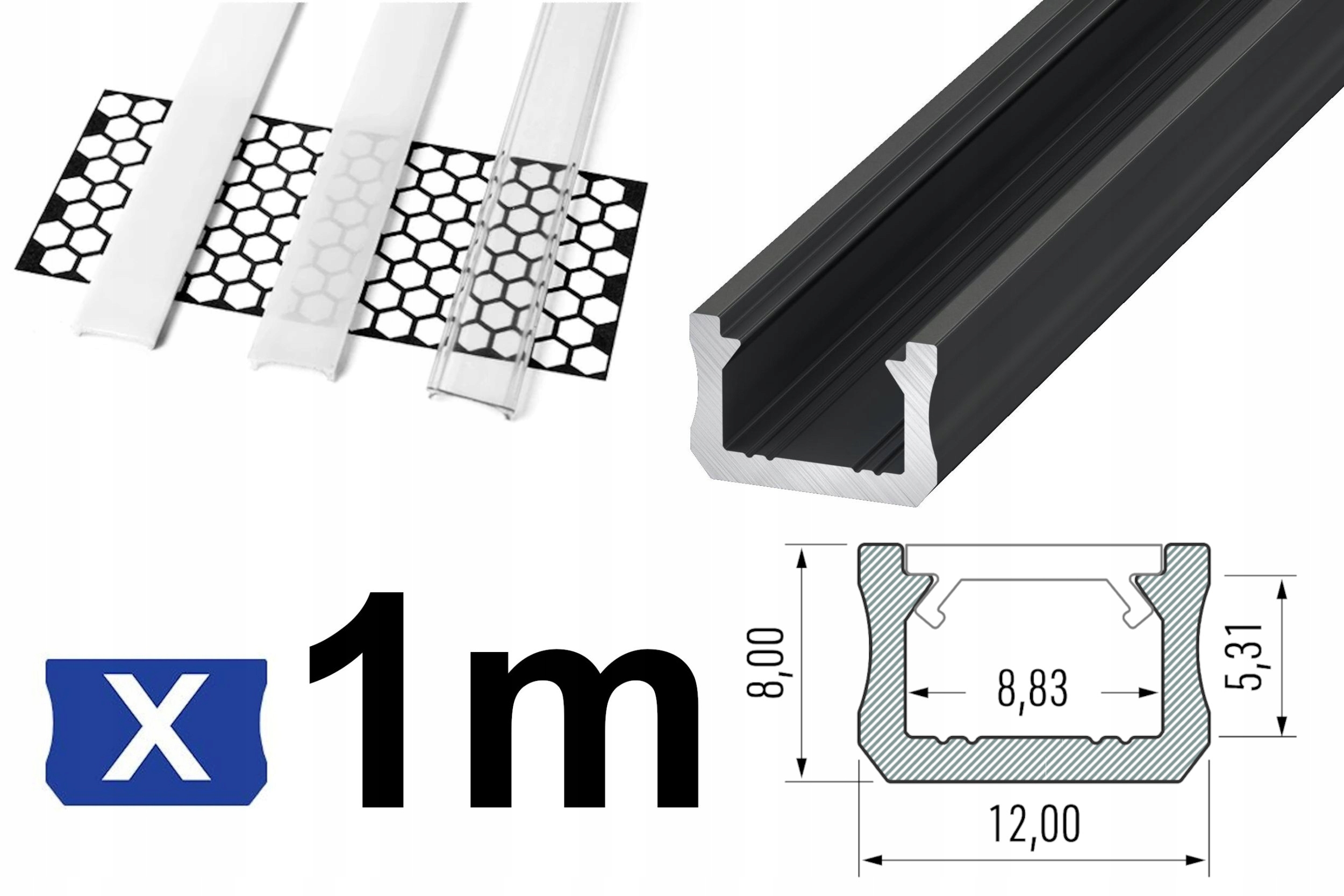 PROFIL ALUMINIOWY LED DO SCHODÓW KUCHNI LUSTRA 1m