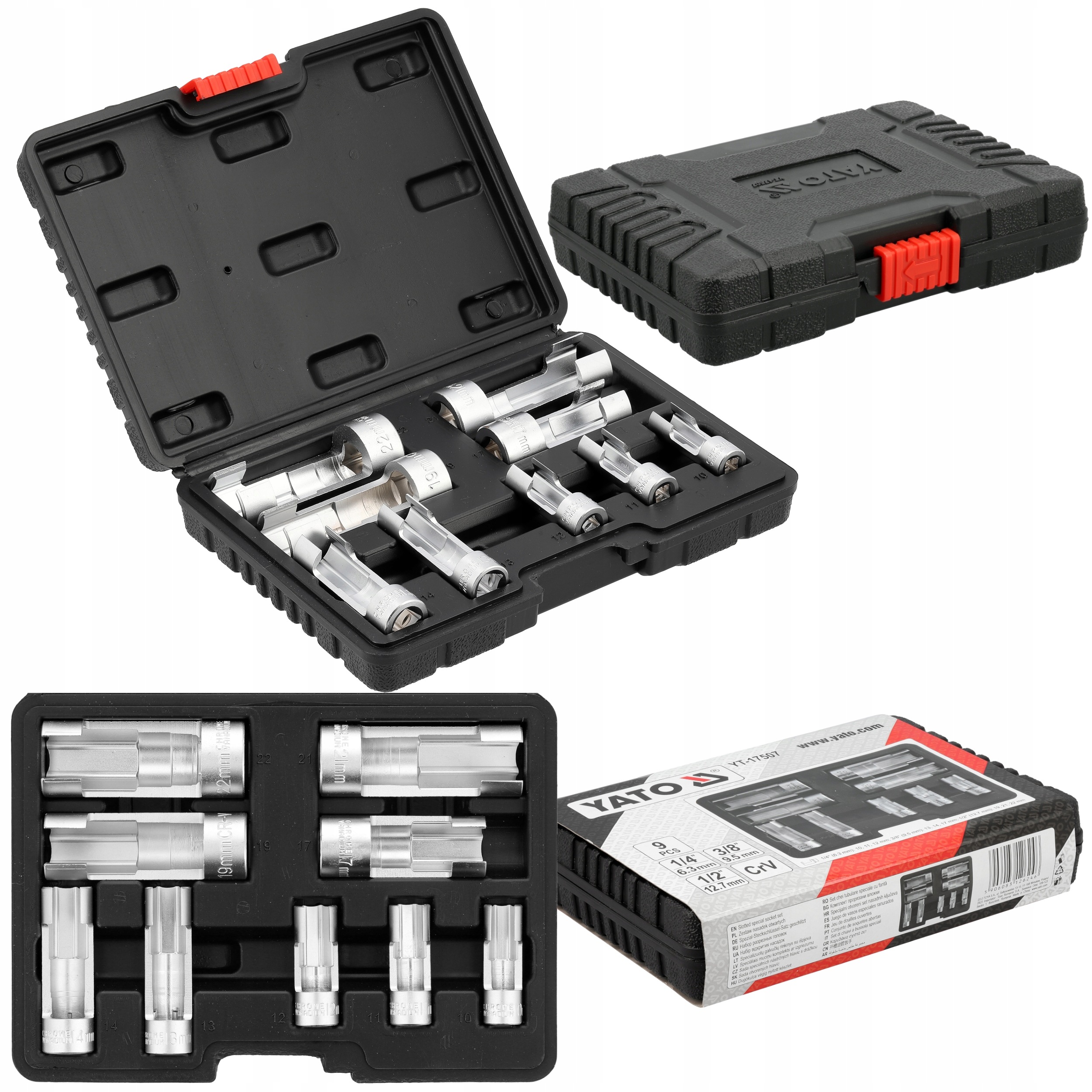 Yato Nasadki Otwarte Zestaw 3/8" 1/2" 1/4" 9 Elementów CrV Dł. 46 78 mm
