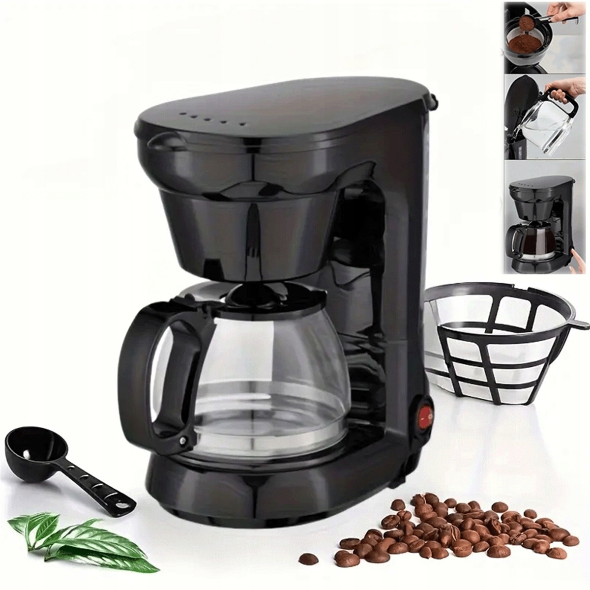 Ekspres Do Kawy 750ML Czarny Z Wielokrotnego Użytku Lejkiem V-kształtnym