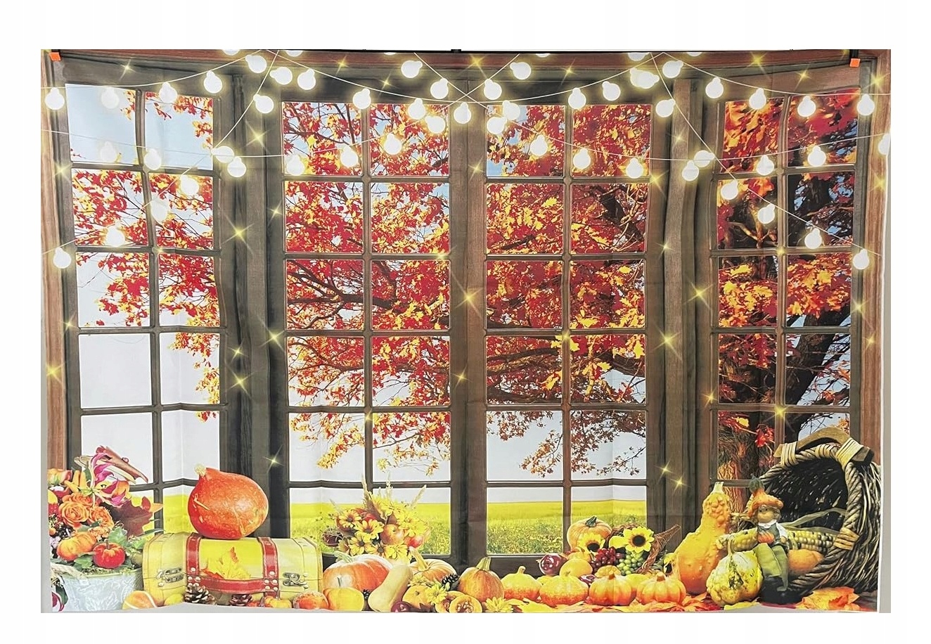 Tło Fotograficzne Jesienne Okno Dekoracyjna Ścianka 210x150cm