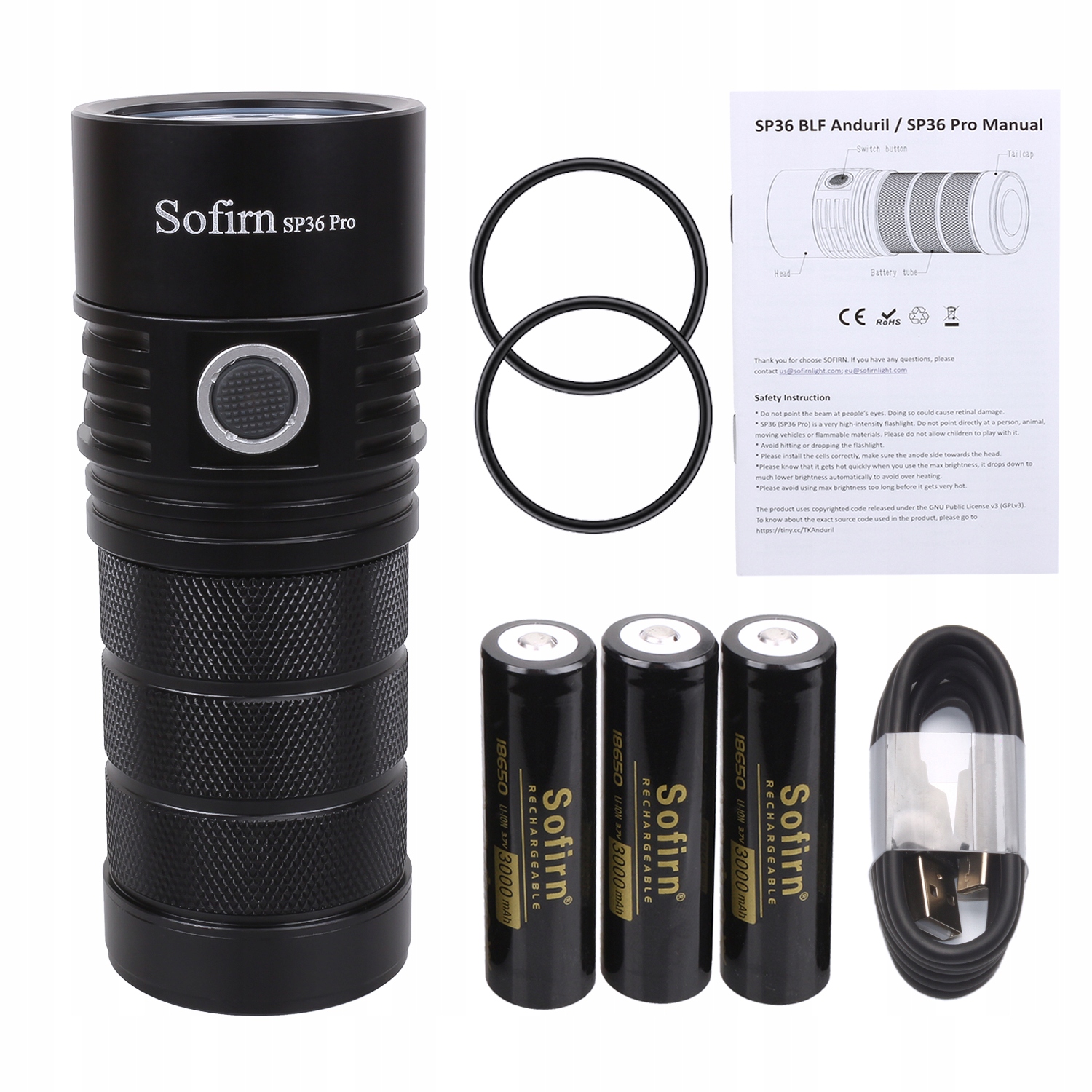Premium svítilna Sofirn SP36 Pro 8000lm Led Edc 4*SST40 3*18650 9000mAh