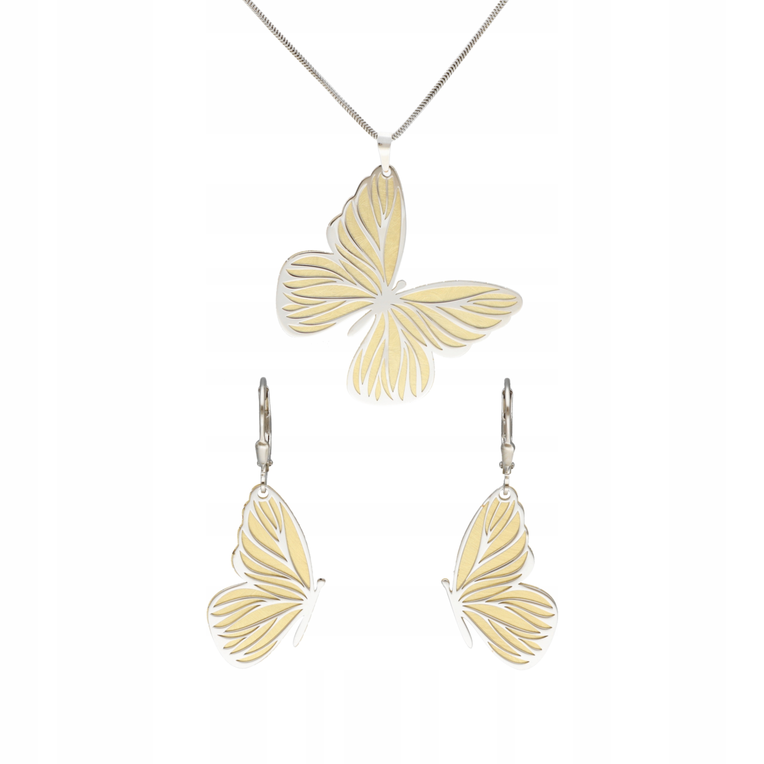 Komplet motýlů se satinovaným stříbro, pozlacený