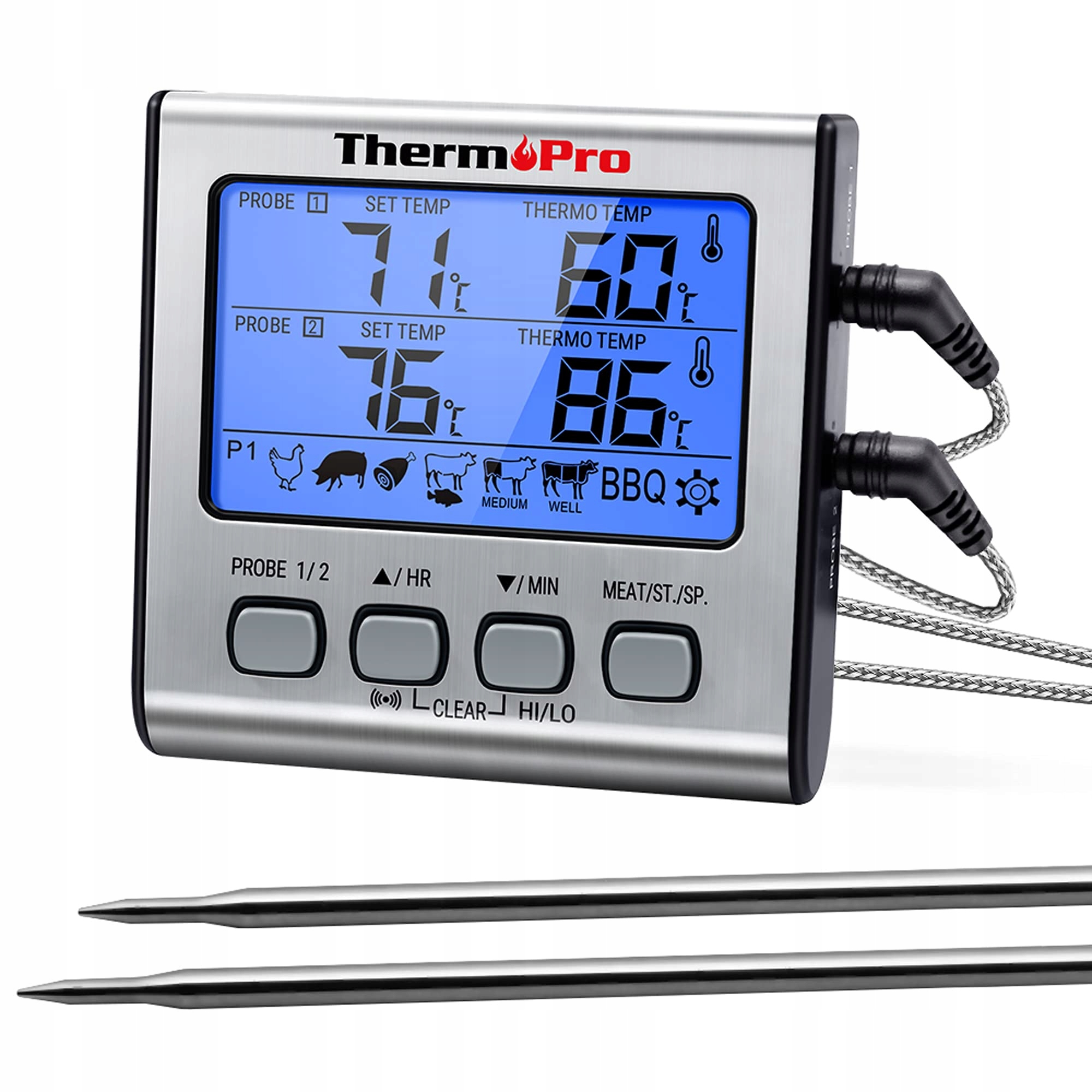 Kuchyňský teploměr LCD Grill Trouba Udírna 2 Sodný ThermoPro TP-17