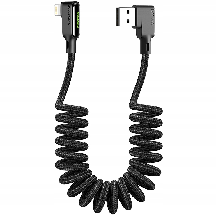 Mcdodo Kabel Kątowy Usb Lightning Spiralny Sprężynowy Do Iphone 14 Led 2M