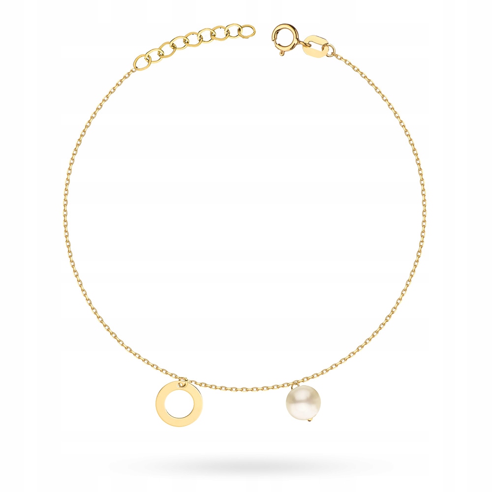 

Piękna Złota Bransoletka pr. 585 Biała Perła Ring