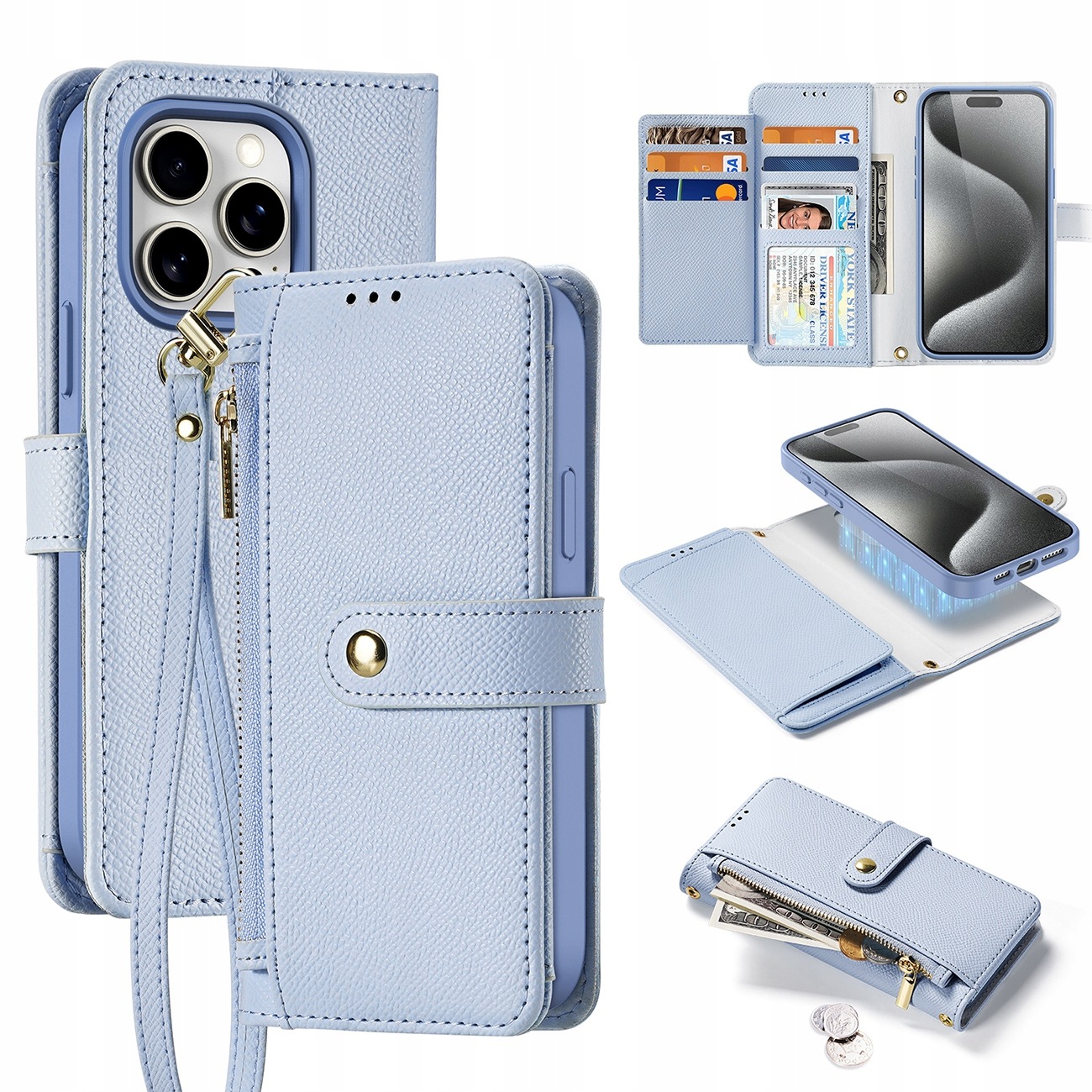 Etui skórzane Dux Ducis Lawa na iPhone 15 Pro niebieskie