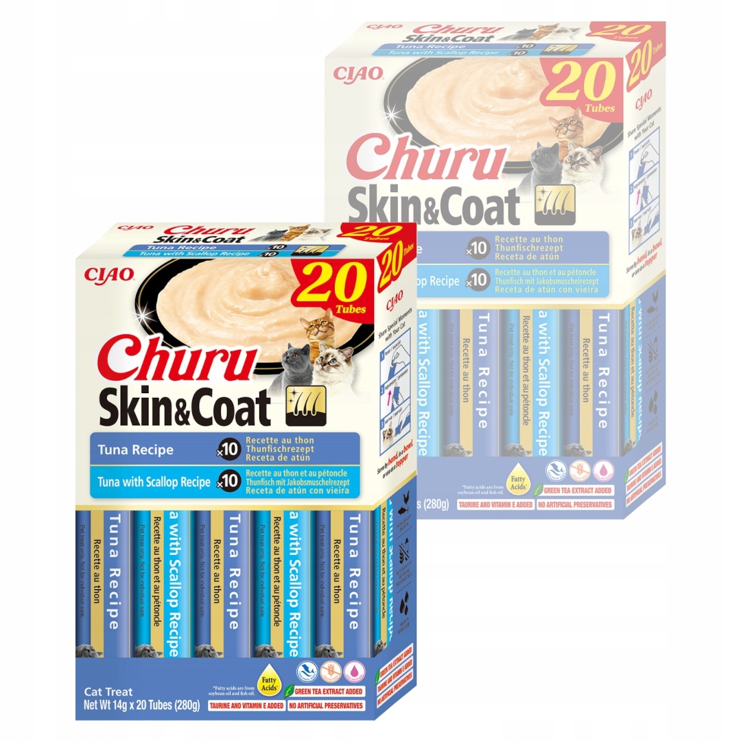 Levně Inaba Cat Churu Skin&Coat Tuna 40x14g Pamlsek Pro Kočky Pasta Mix Tuňák
