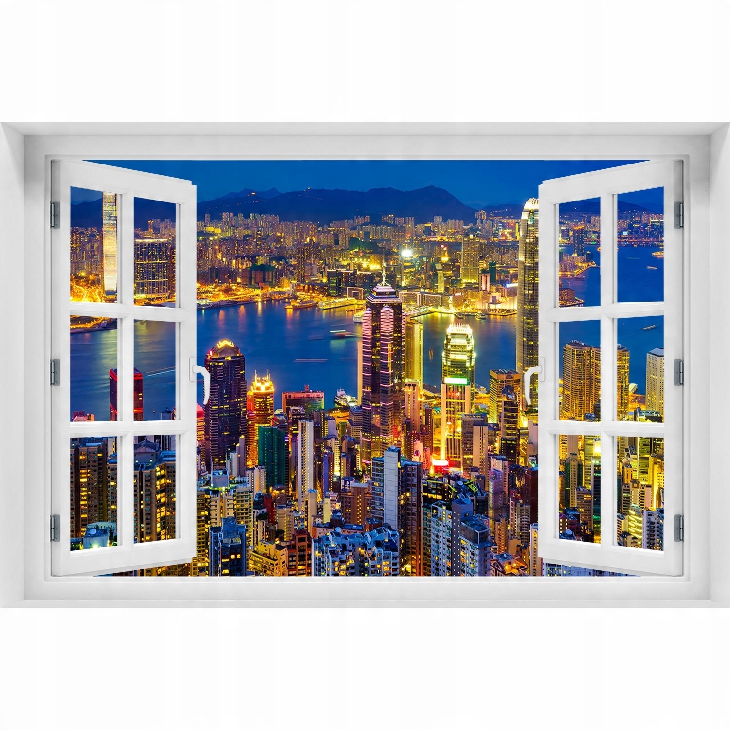 

Naklejka na ścianę 3D Okno Hongkong nocą 150x100