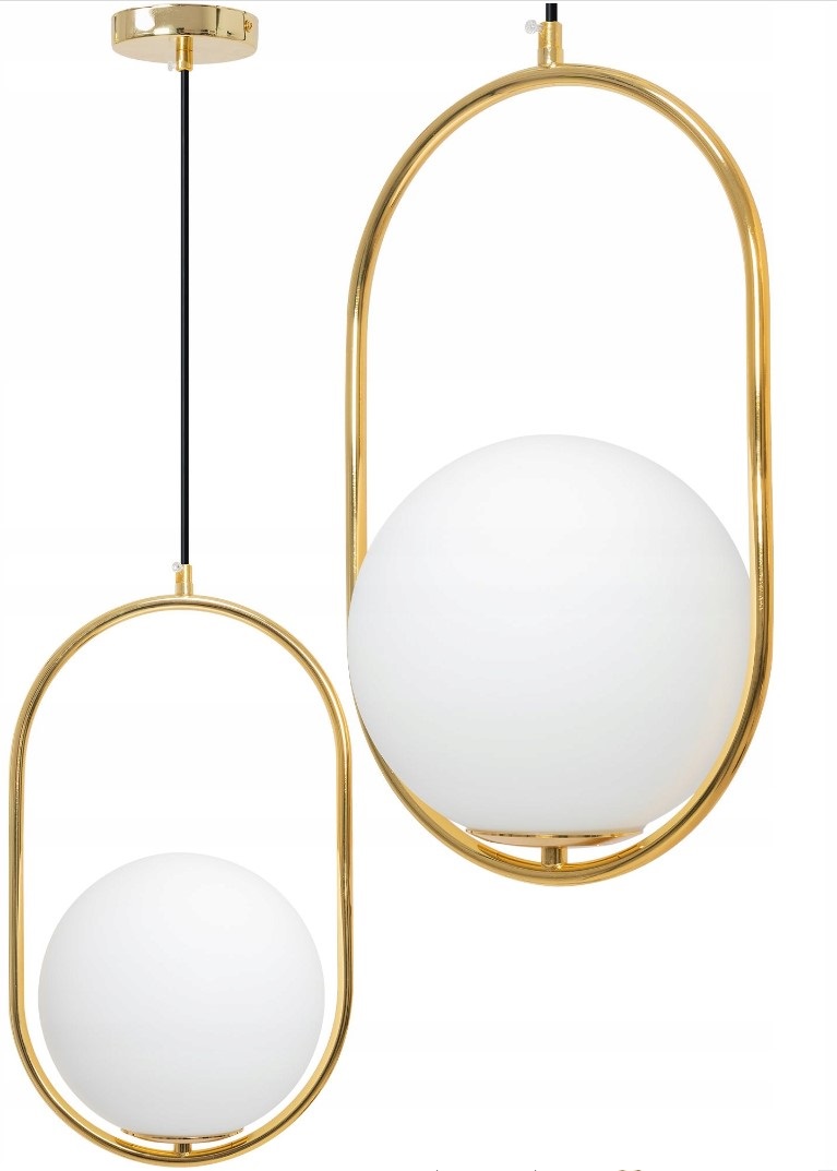 Lampa Wisząca Loft Mleczna Kula Złota 40 cm 473
