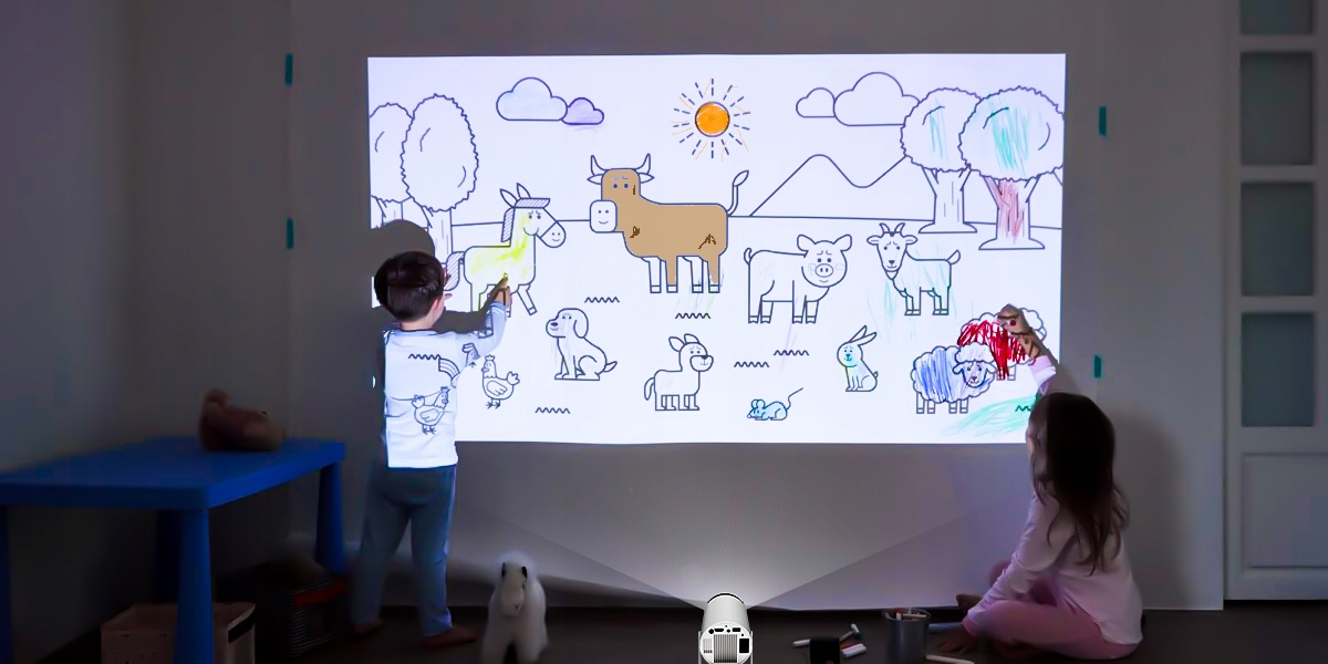 RZUTNIK PROJEKTOR ANDROID TV WIFI FULL HD PRZENOŚNY SMART GŁOŚNIK OSTROŚĆ + Żywotność lampy w trybie ekonomicznym 50000 h