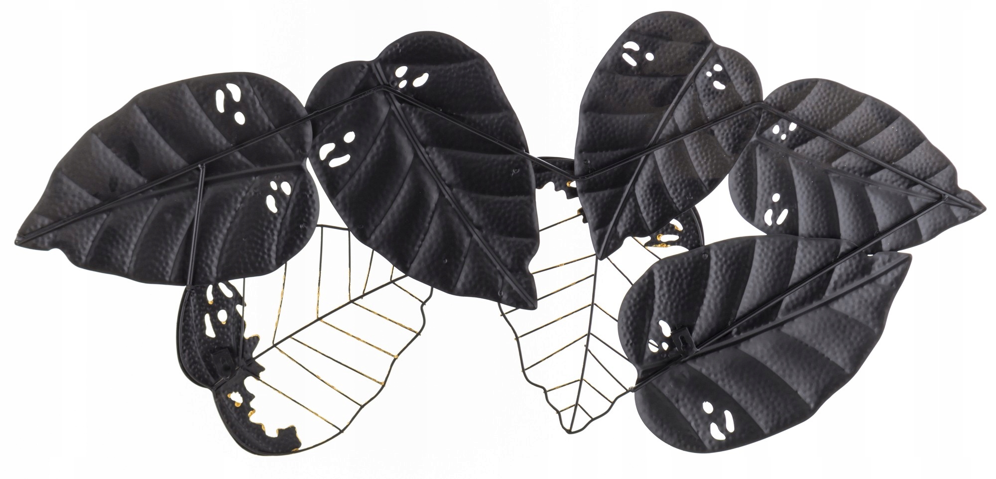 DEKORACJA ŚCIENNA METALOWA ZŁOTA CZARNA LIŚCIE Maksymalny udźwig 2000 g