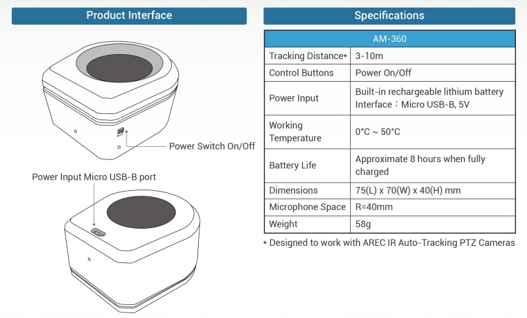 KT AREC pozycjoner śledzący Positioner AM-360 do mikrofonu Kod producenta AR-A-B01