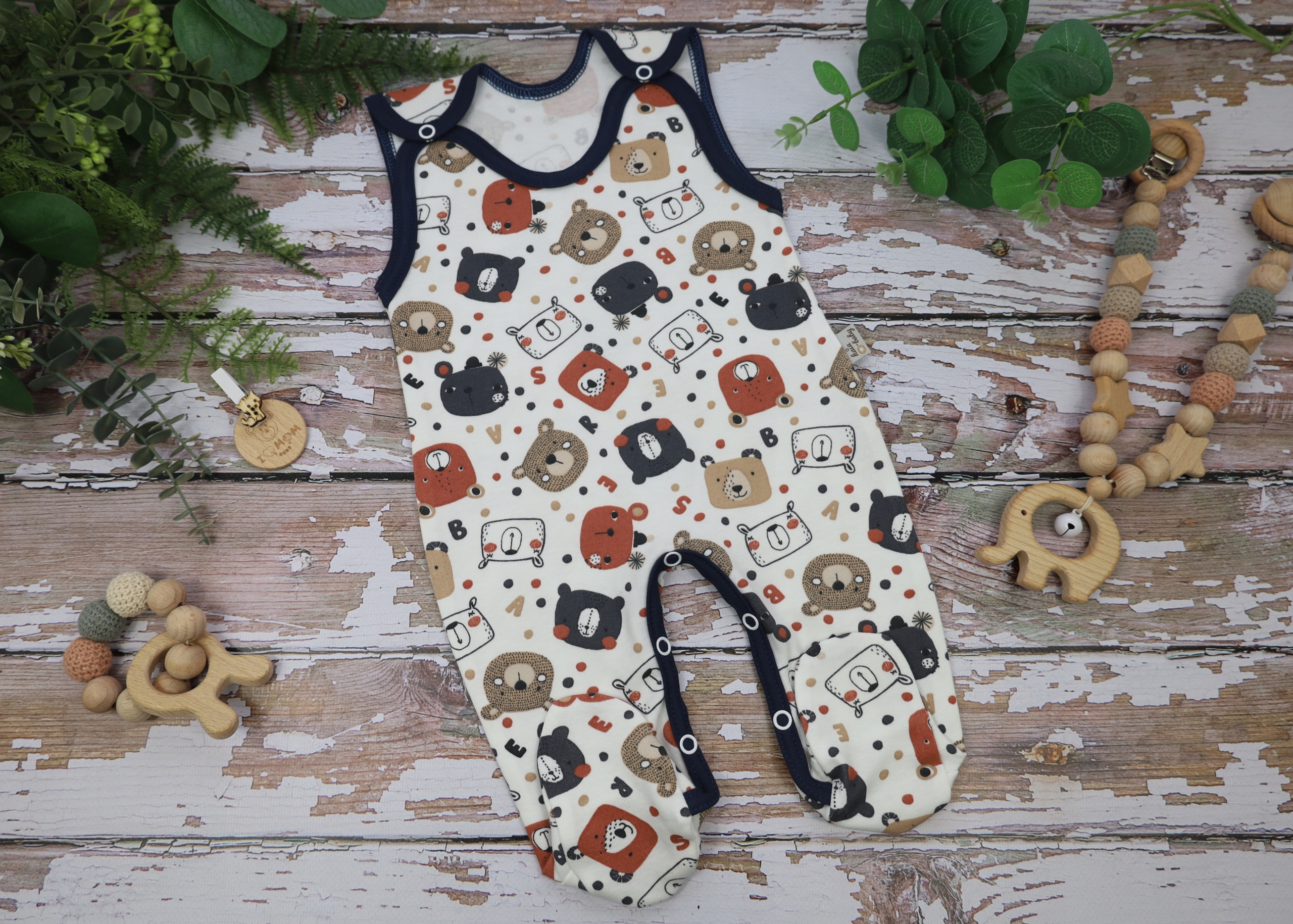 ŚPIOCHY NIEMOWLĘCE ŚPIOSZKI BAWEŁNIANE ROZPINANE r.56 SPACE BEAR /18g/ Rozmiar 56