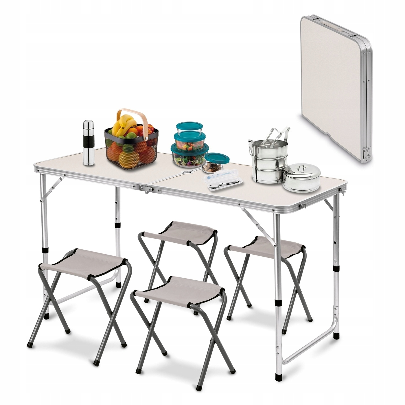 Stolik Turystyczny składany Zestaw Piknikowy kempingowy Stół Krzesła 4 szt