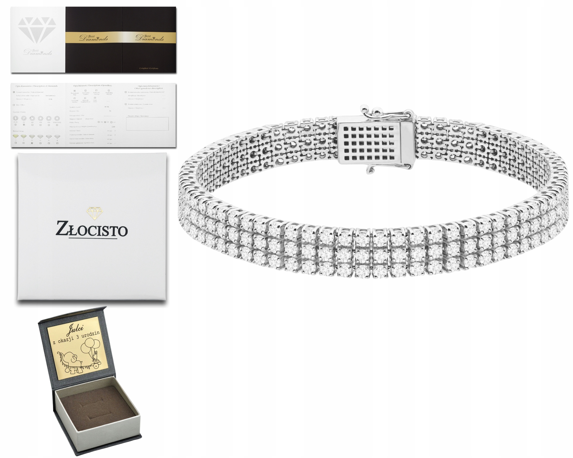 Náramek Z Bílého Zlata S Laboratorními Diamanty Ryzost 585 Dárek