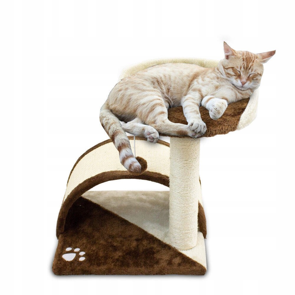 Škrabadlo pro kočky béžové, hnědé, s domečkem, houpací síť, hrací plošina