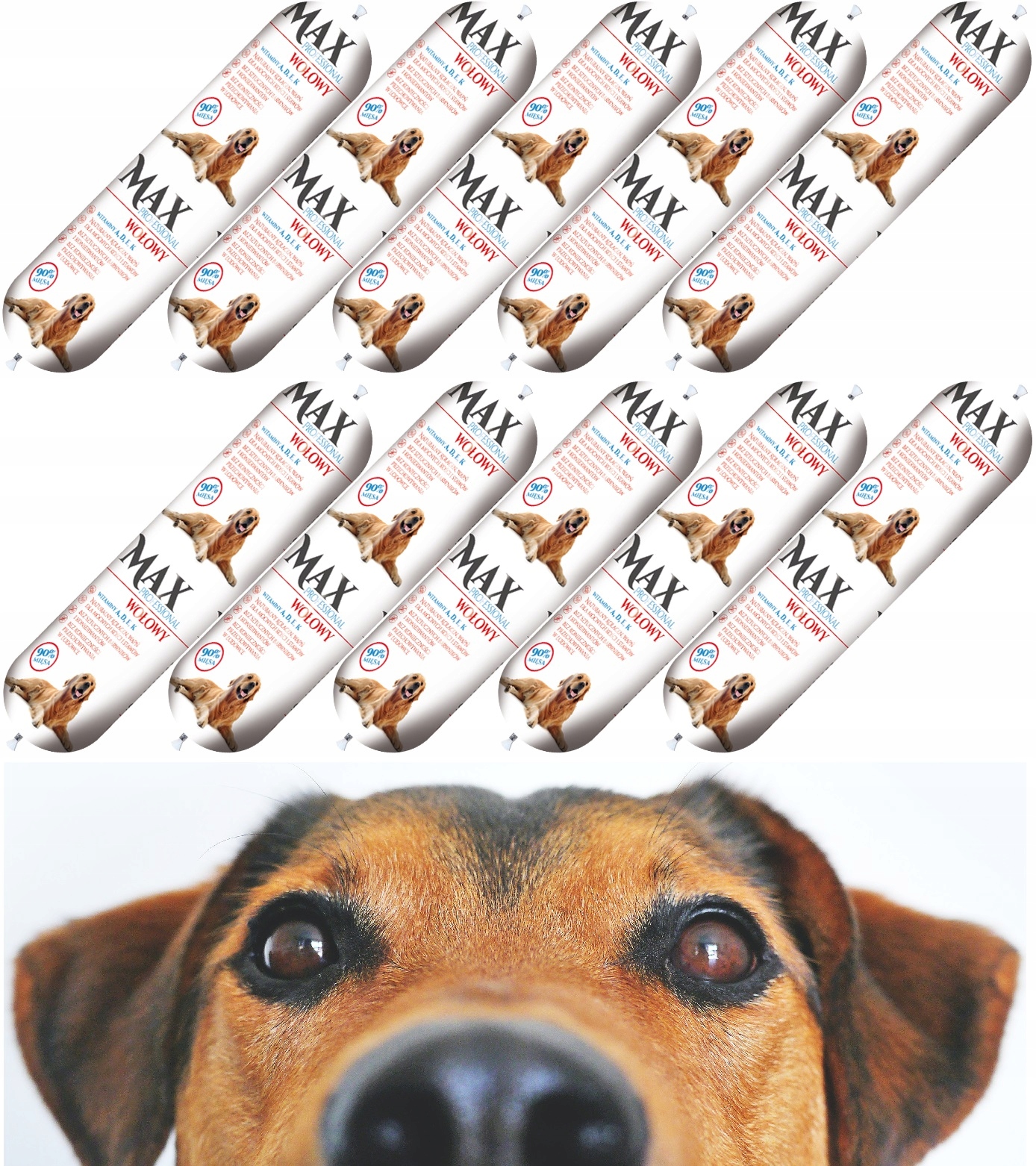 Levně Vlhké krmivo pro psa hovězí tyčinka 90% masa vitamíny 900 g sada 10 kusů