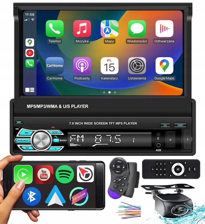 Radio samochodowe 1 Din VRT10-4538 7'' dotykowe Bluetooth Android Auto