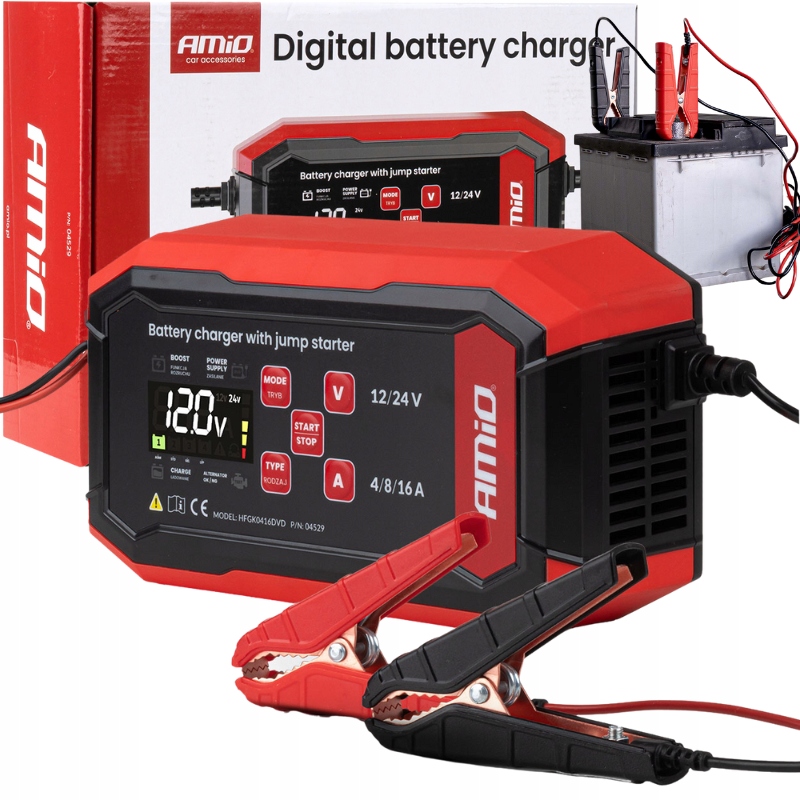 Nabíjačka Pre Akumulátor Digitálny Usmerňovač Štartovania Agm Gel 16A 12V 24V Pro