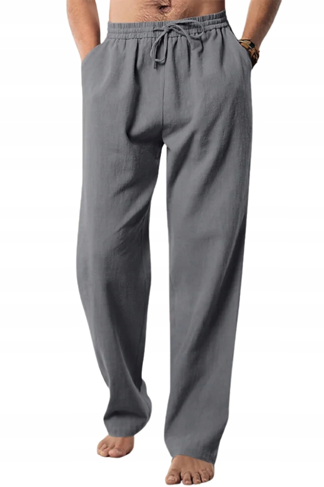 Letnie bawełnianie spodnie męskie przewiewne luźne oddychające z gumką
