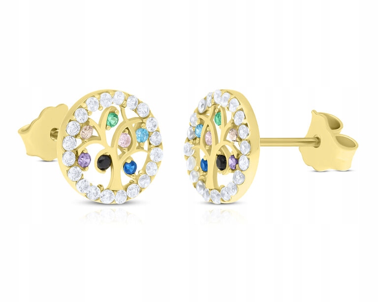 Zlaté Náušnice Stromy štěstí Barevné Zirkony Dámské tyčinky pr. 585