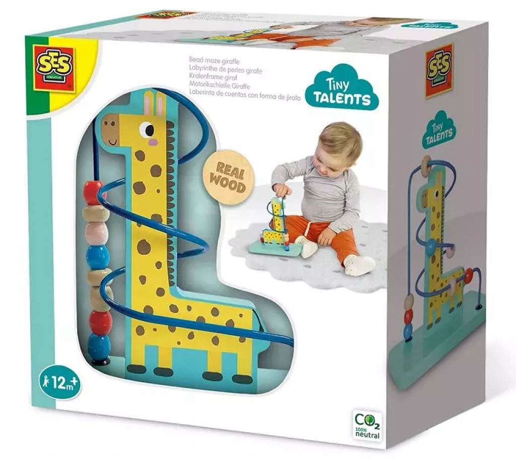 Drewniana żyrafa labirynt koralików Ses Creative