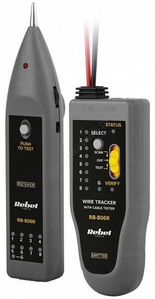 Tester szukacz par przewodów Rebel RB-806R złącza RJ-45, RJ-11