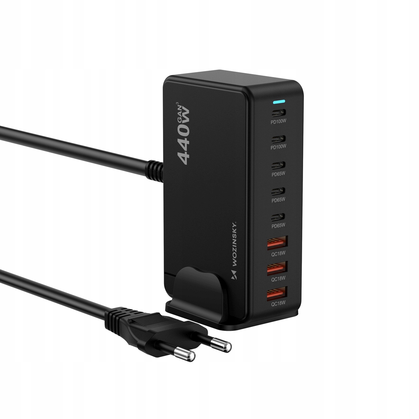 Stolová nabíjacia stanica 3x Usb-a 5x Usb-c GaN QC3 440W čierna