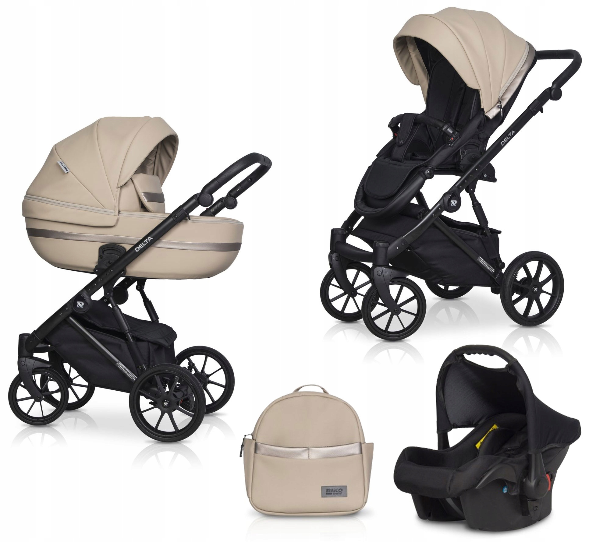 Wózek 3w1 Delta Ecco Riko Basic PRZEKŁADANE SIEDZISKO Fotelik + Adaptery