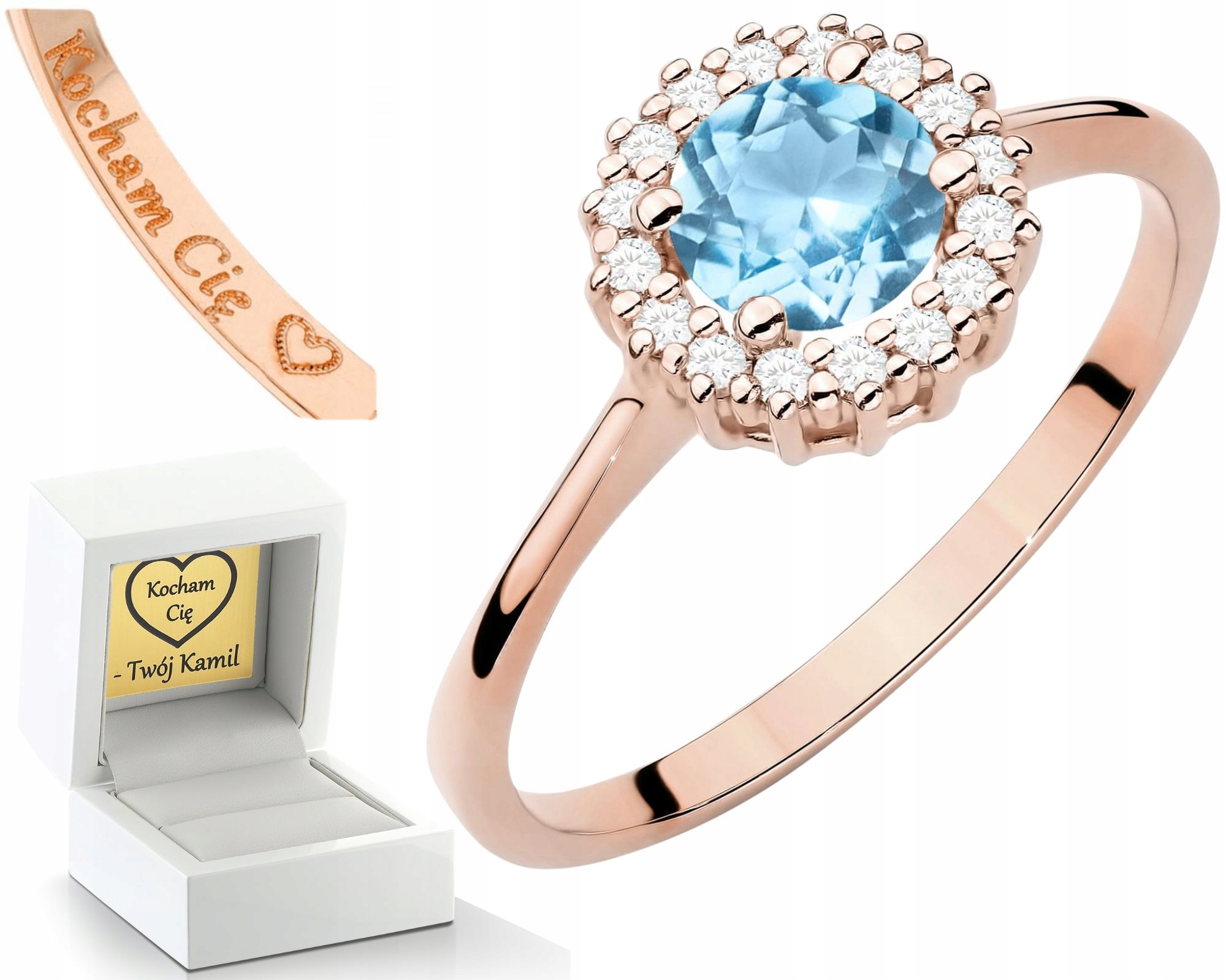 Růžový Zlatý Prstýnek S Topazem A Diamanty 585 14K Zlato Dárek