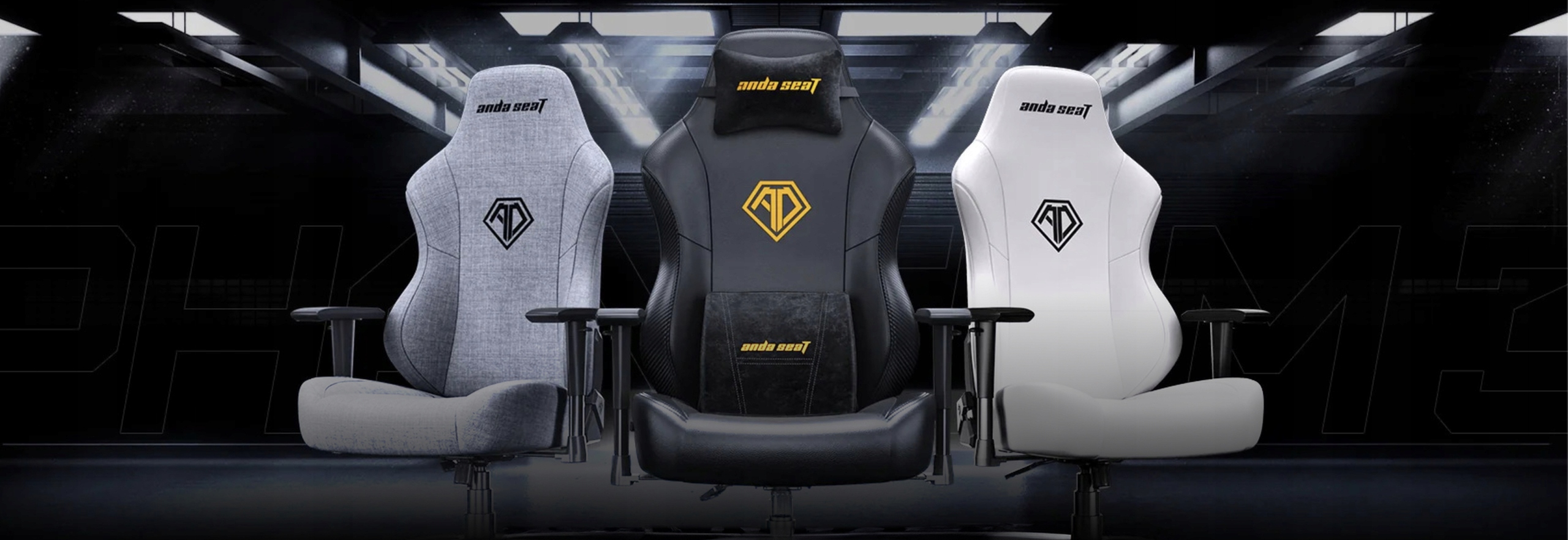 Fotel gamingowy biurowy Anda Seat Phantom 3 L szary materiałowy obrotowy Szerokość siedziska 53 cm