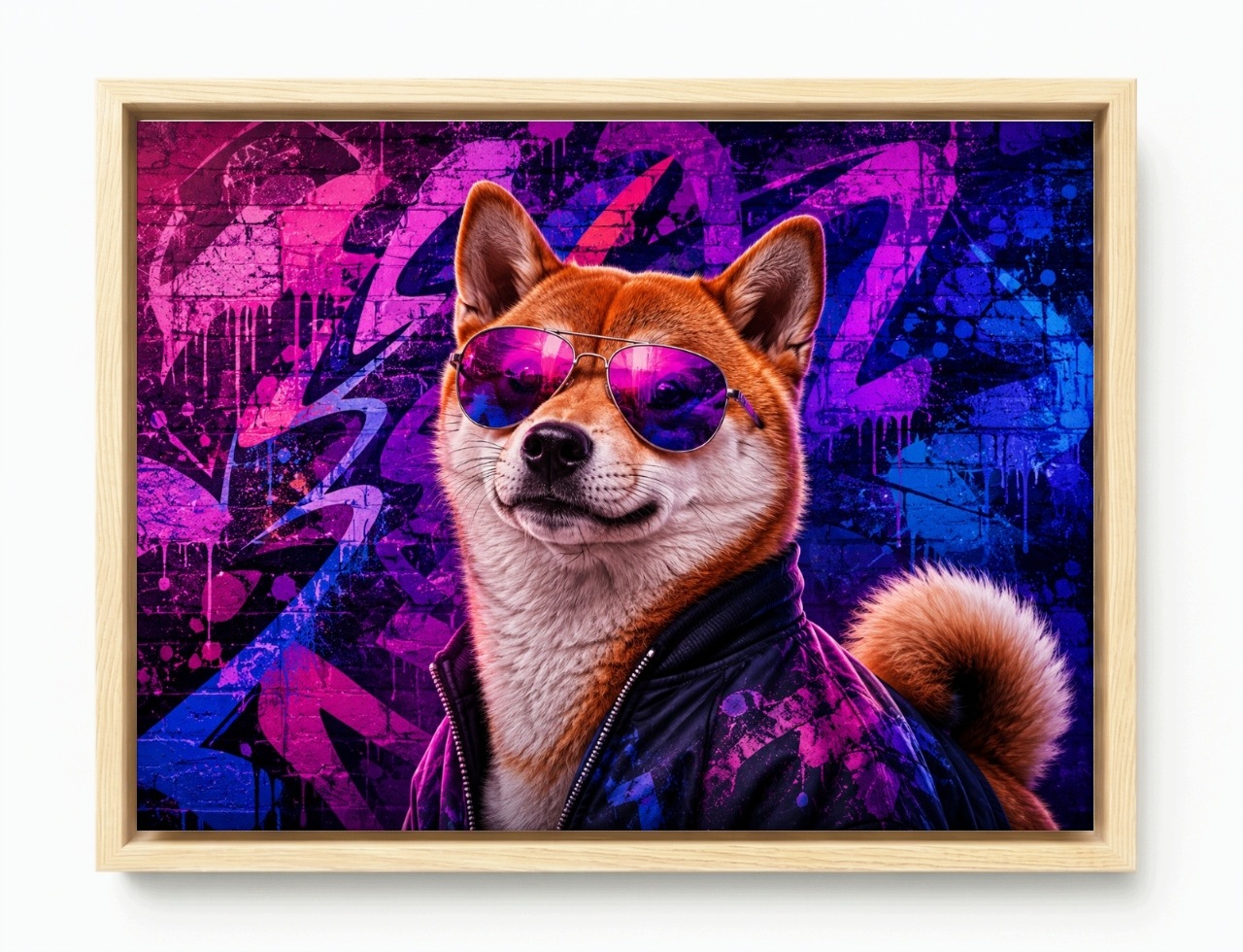 Obraz Rama American Box Cyberpunk Pieseľ Shiba Inu Pes Graffiti 80x60