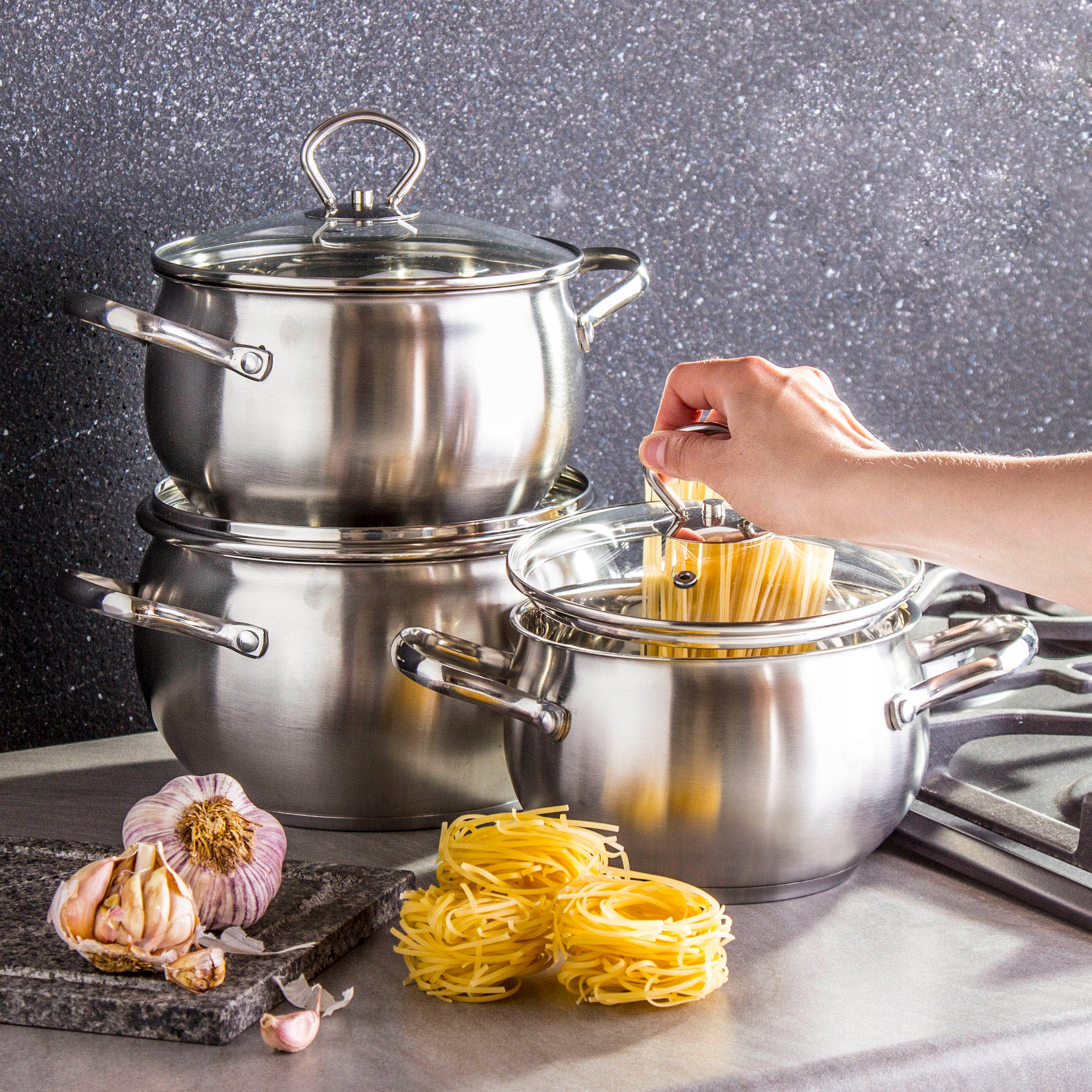 Komplet garnków nierdzewnych Alex satyna 6el Materiał stal nierdzewna