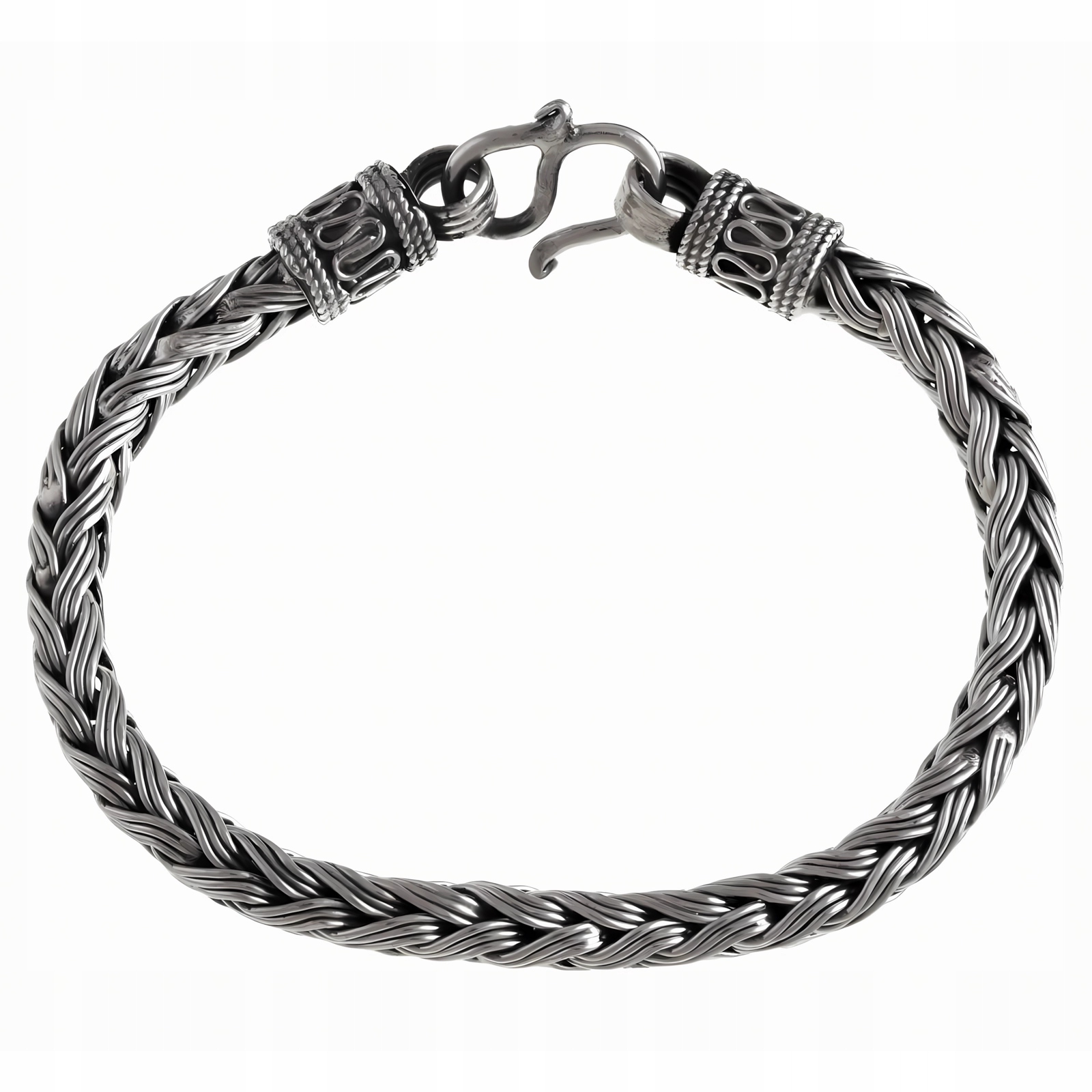 Gruba Oksydowana Srebrna Bransoleta 5.5MM Pleciony Kłos Warkocz