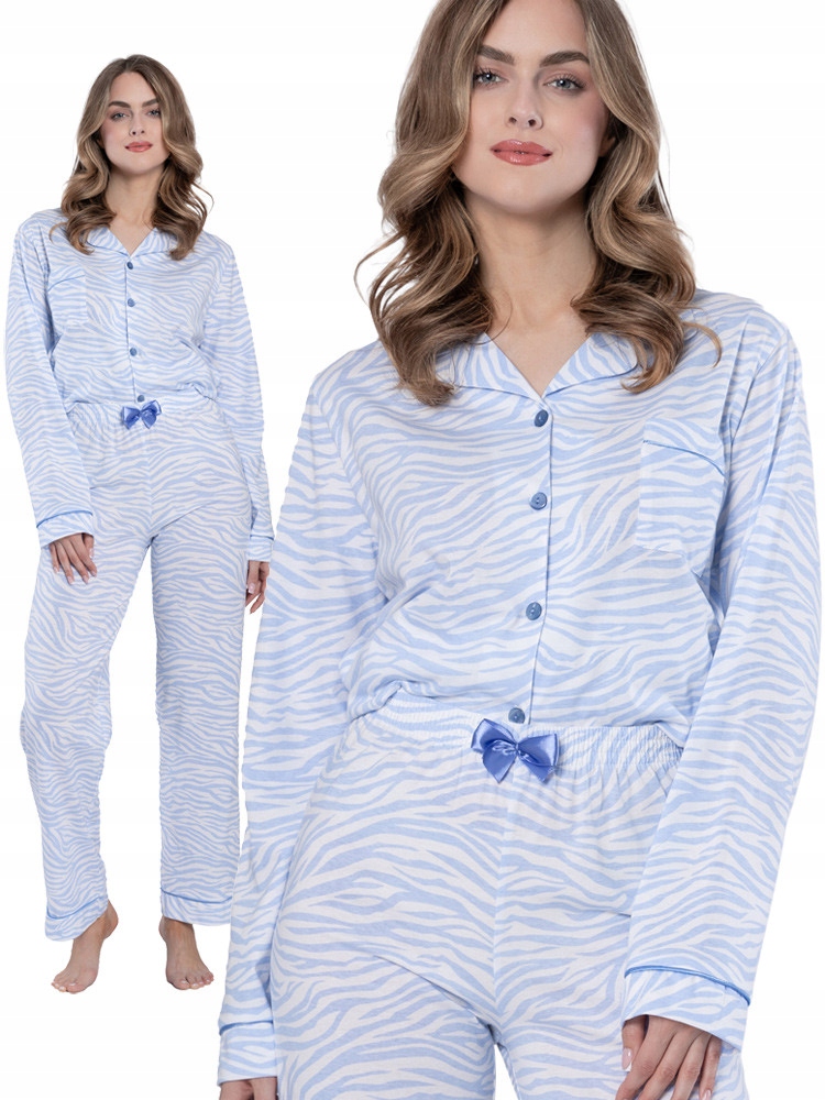 Leveza Dominika błękitna klasyczna rozpinana piżama damska XL