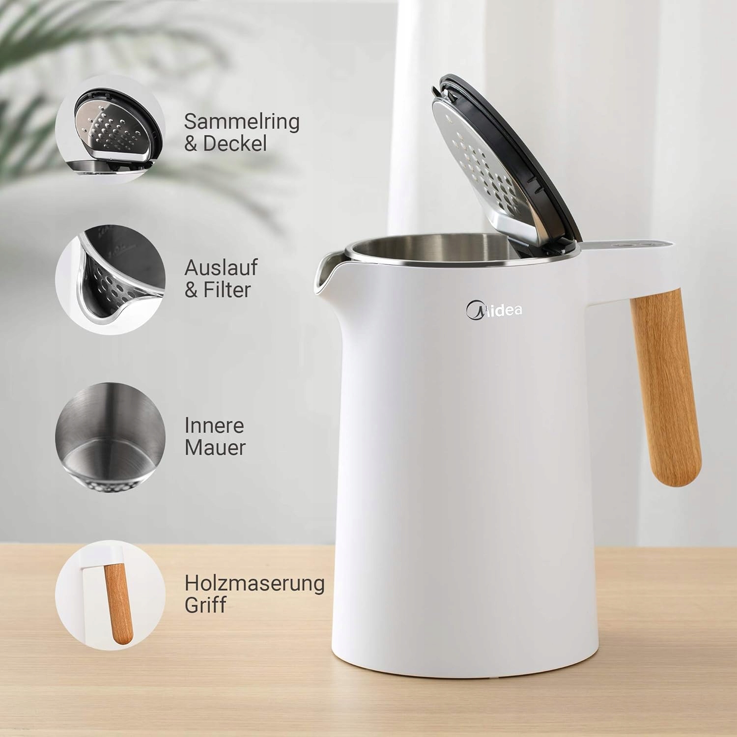 MIDEA Czajnik Elektryczny Stalowy 1.5L 2200W Regulacja Temperatury BPA Free — miniatura 4