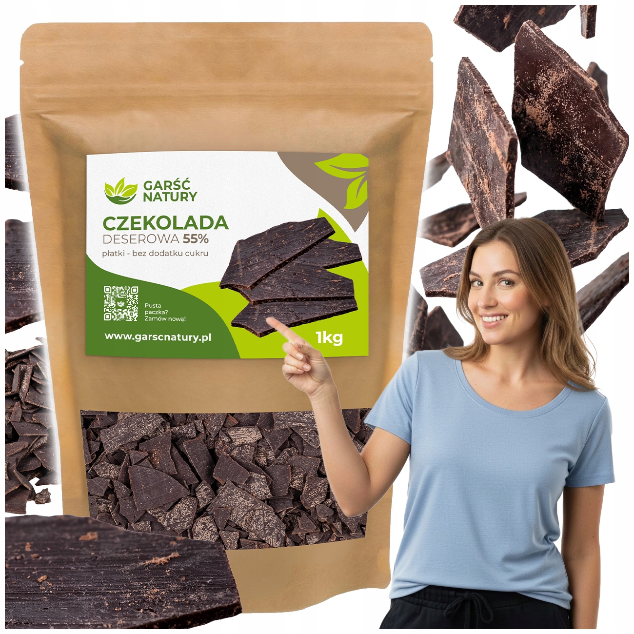 Czekolada Deserowa Bez Cukru Z Maltitolem 1000g 55% Intensywna Płatki 1 kg