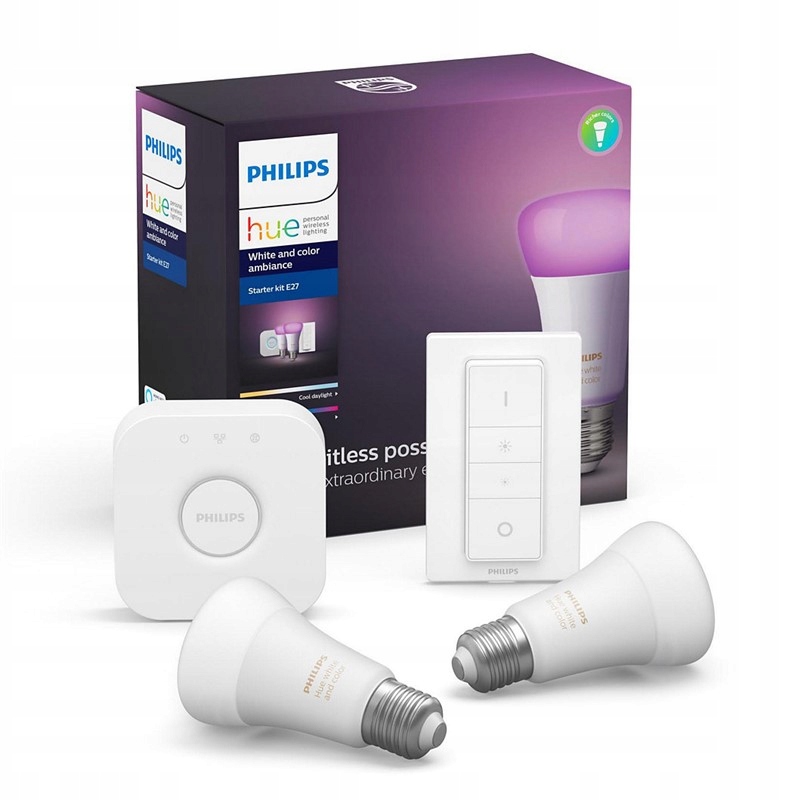Philips Hue Startovací sada 9W (60W) 2xE27 Hue Bridge a Hue Switch