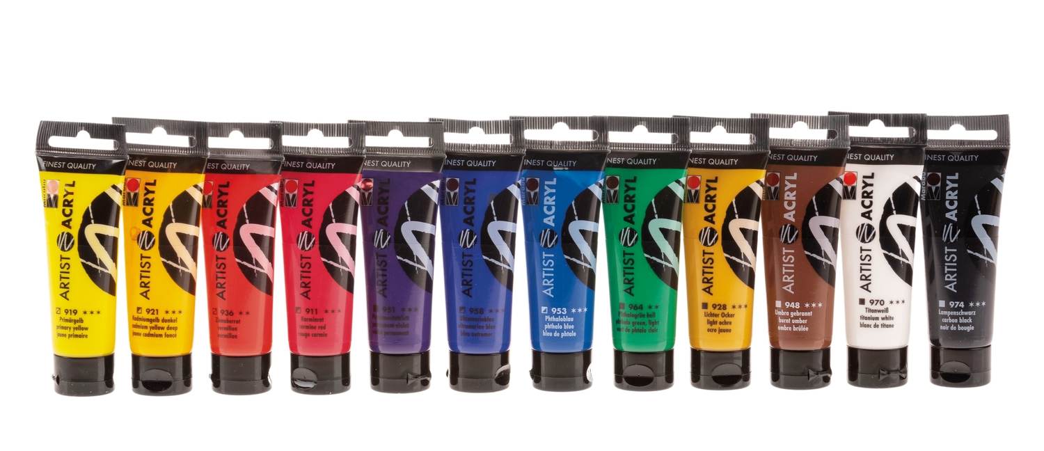 Akrylové barvy Marabu Artist 12x22 ml, sada na malování 12 barev